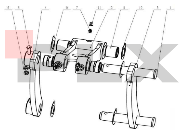 Diagrama do balancim de ligação da caçamba da Mini Escavadeira X35 Pro