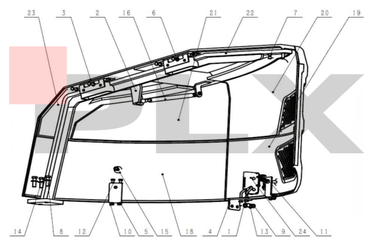 Diagrama do componentes da capa direita da Mini Escavadeira X35 Pro