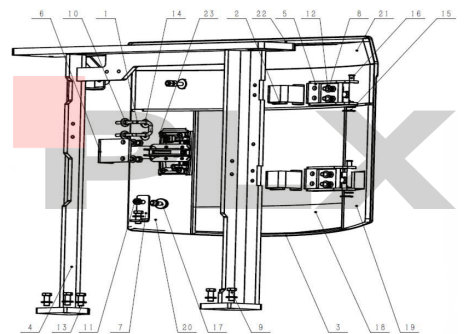 Diagrama do componentes da porta traseira da Mini Escavadeira X35 Pro