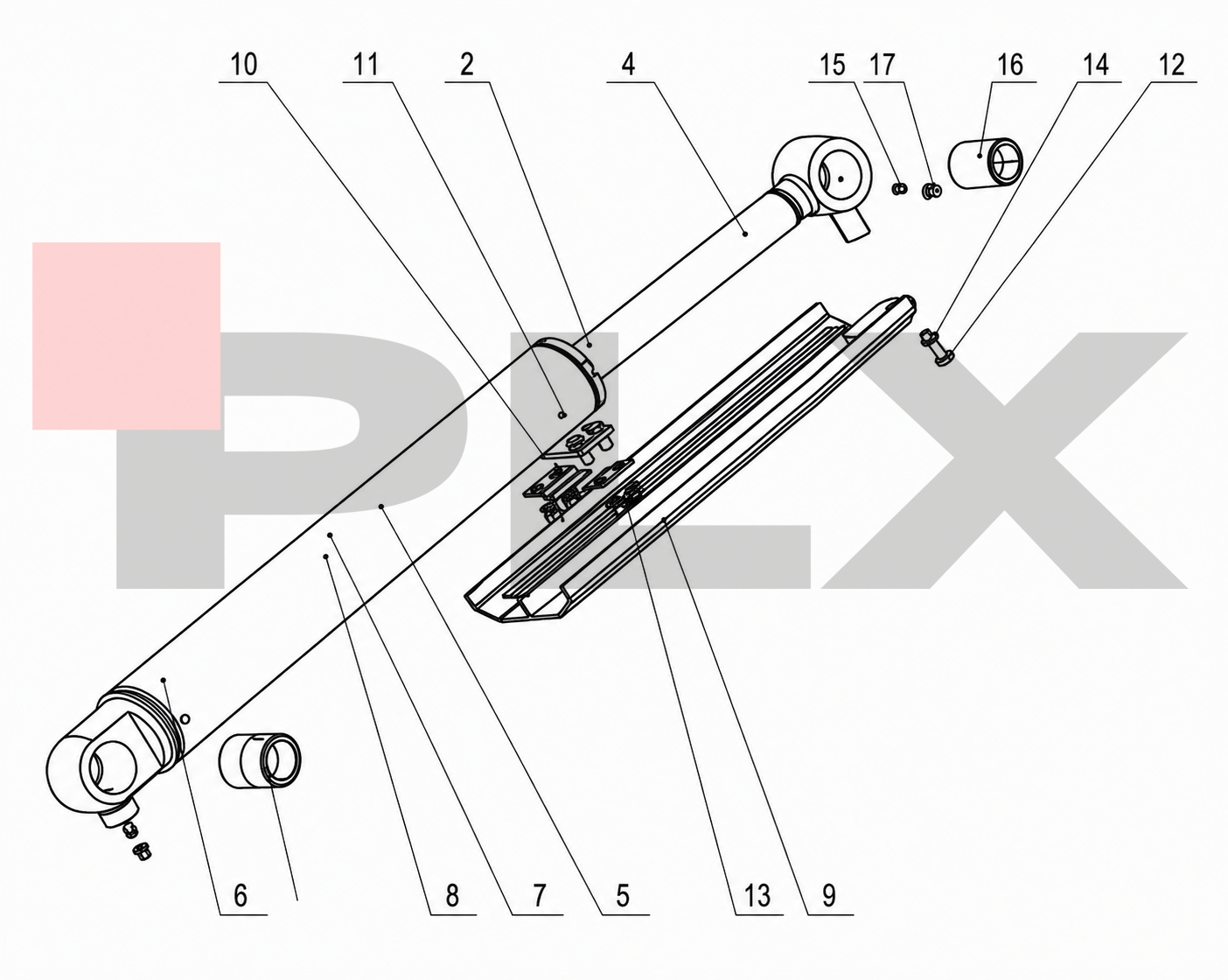 Diagrama do conjunto do cilindro do braço da Mini Escavadeira X35 Pro
