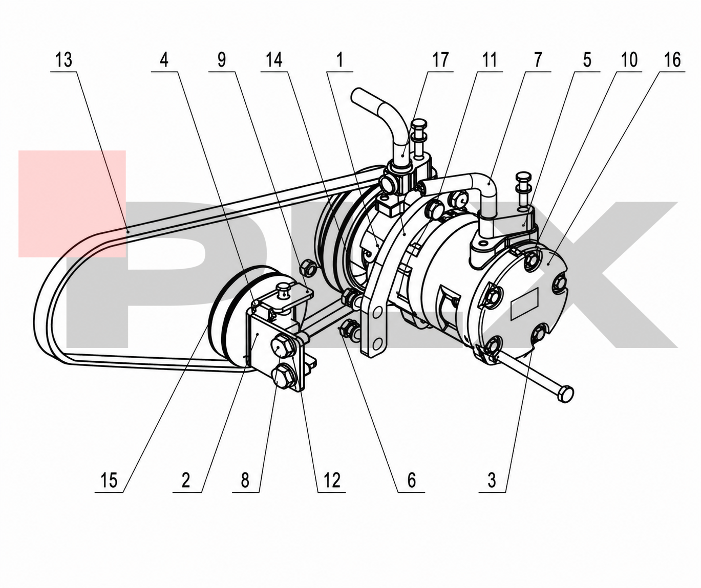 Diagrama do conjunto do compressor de ar condicionado da Mini Escavadeira X35 Pro