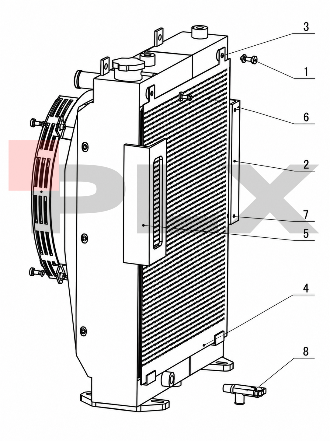 Diagrama do conjunto do radiador da Mini Escavadeira X35 Pro