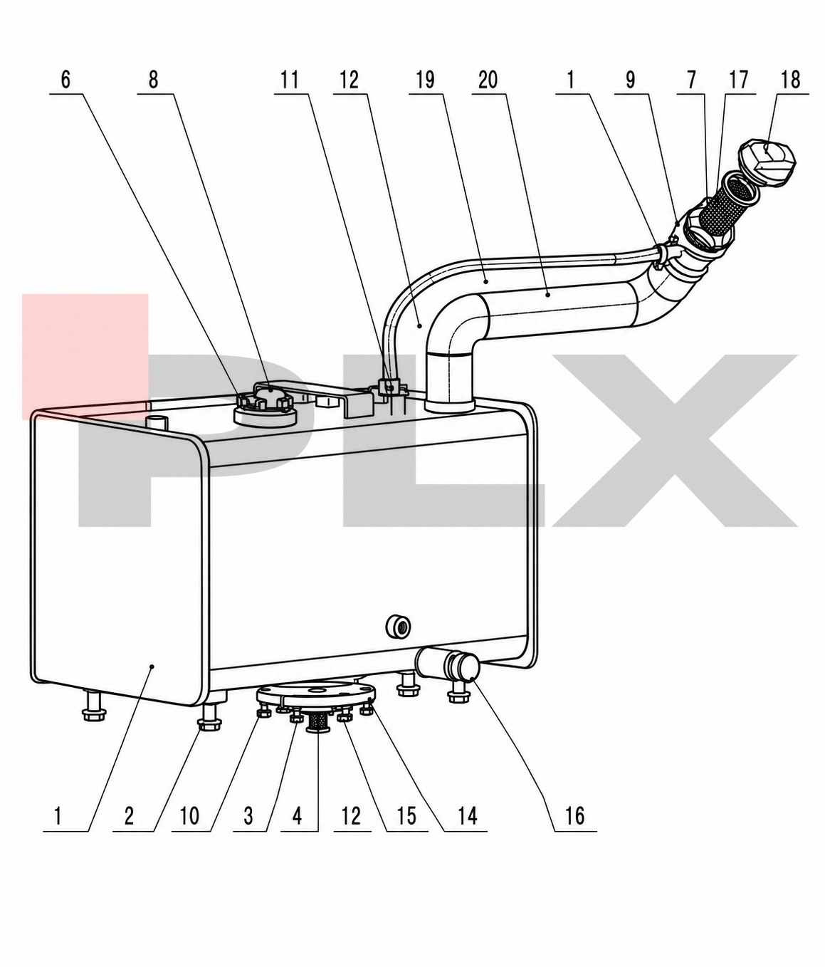 Diagrama do conjunto do tanque de combustível da Mini Escavadeira X35 Pro