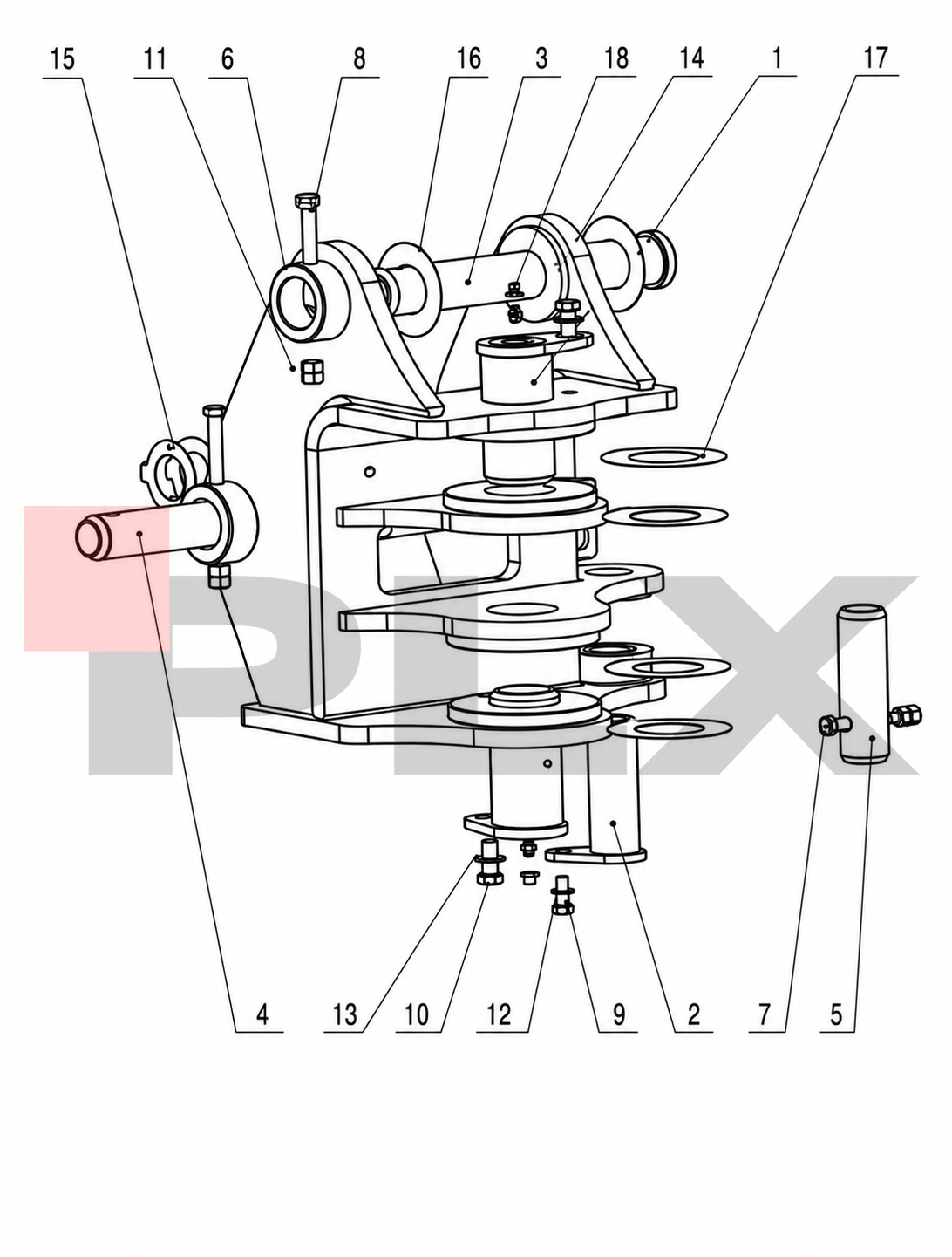 Diagrama do montagem da cabeça de guinada da Mini Escavadeira X35 Pro