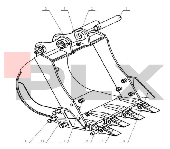 Diagrama do montagem da caçamba da Mini Escavadeira X35 Pro