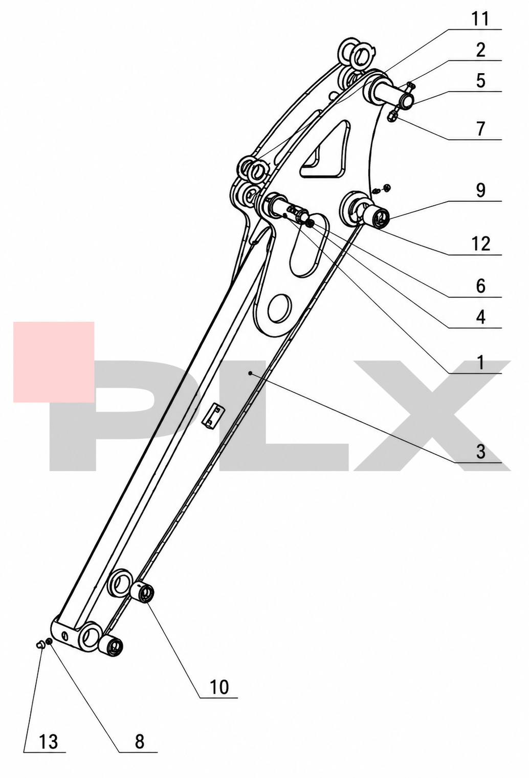 Diagrama do montagem da haste da caçamba da Mini Escavadeira X35 Pro