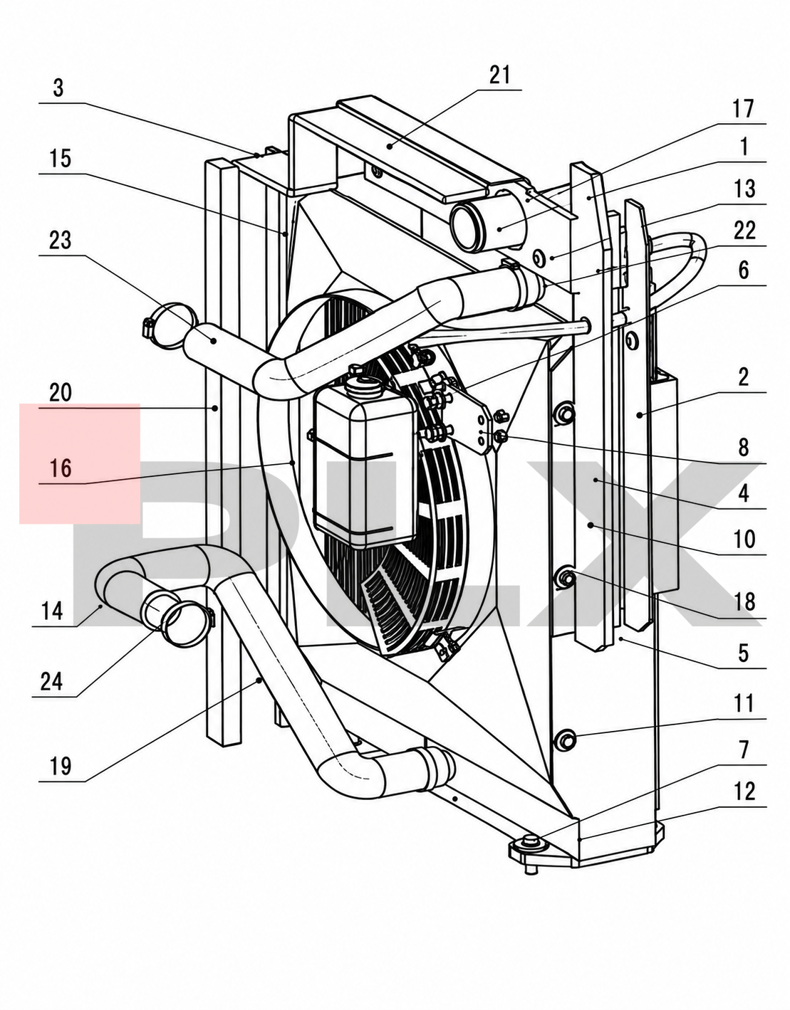 Diagrama do sistema de resfriamento da Mini Escavadeira X35 Pro