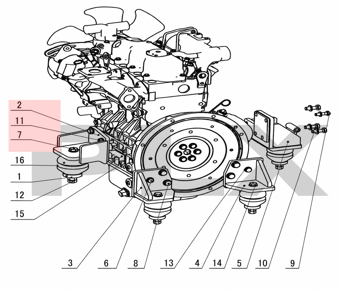 Diagrama do sistema de suspensão da Mini Escavadeira X35 Pro