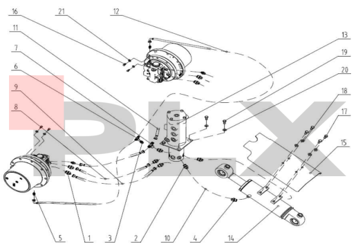 Diagrama do sistema hidráulico do chassi da Mini Escavadeira X35 Pro