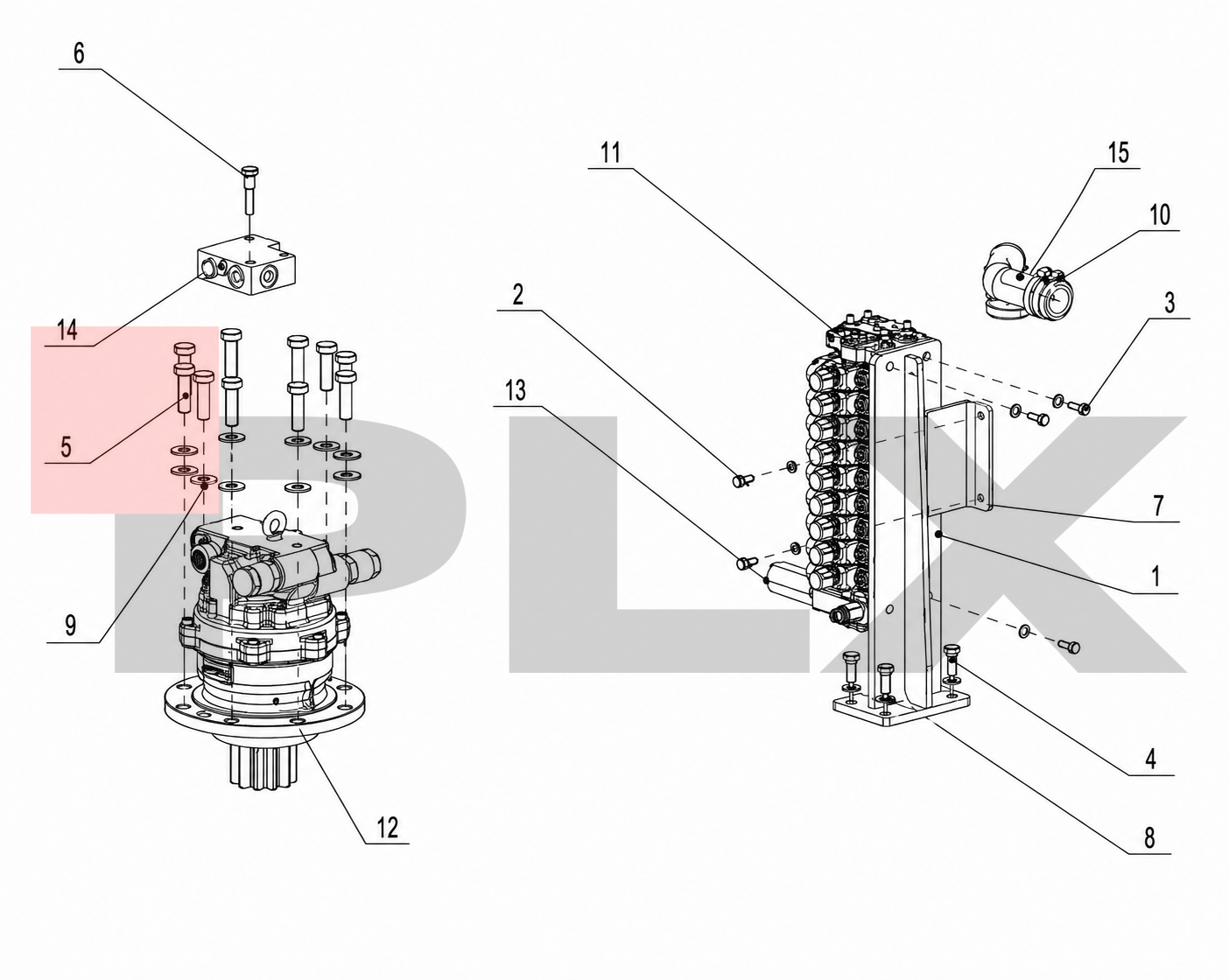 Diagrama do sistema hidráulico principal da Mini Escavadeira X35 Pro